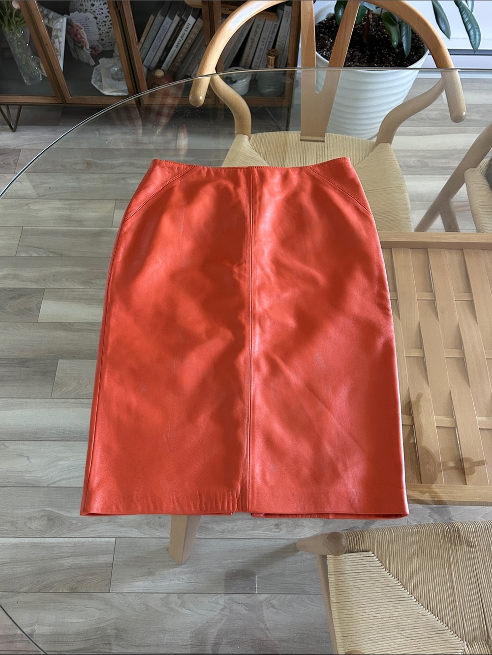 Danier Orange Geniune Leather Pencil Skirt